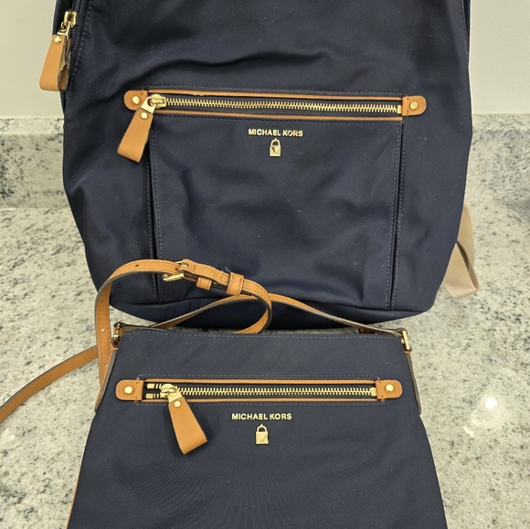 2 for 1 Michael Kors Nylon Backpack and Matching Cross- Body Bag- Navy Blue - Picture 11 of 11